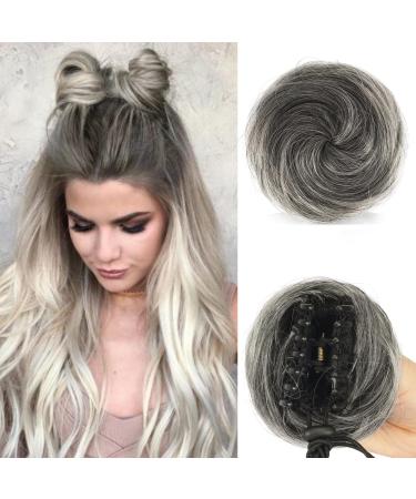 Sofeiyan 2PCS Mini Claw Clip in Hair Bun Messy Cat Ears Hair Bun Extension Synthetic Donut Wig Accessory Updo Space Bun Hair Pieces for Women Girls Gray and White Tips - Buy Online on GoSupps.com