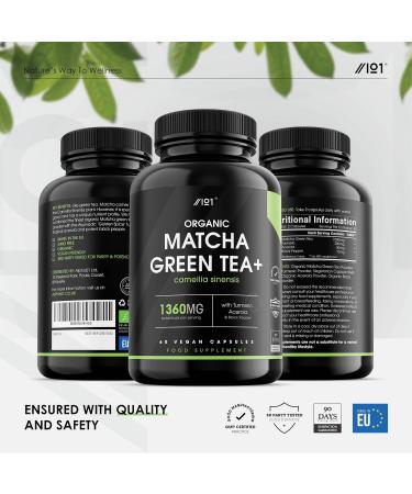 Organic Matcha Green Tea Extract 1360mg with Turmeric, Acerola & Black Pepper - 60 Vegan Capsules - Buy Online on GoSupps.com