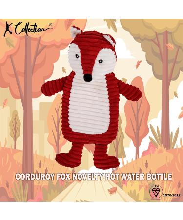 K Collection Fox Design 3D Novelty Hot Water Bottle - Removable Plush Cover - Natural Rubber - Corduroy HWB - Buy Online on GoSupps.com