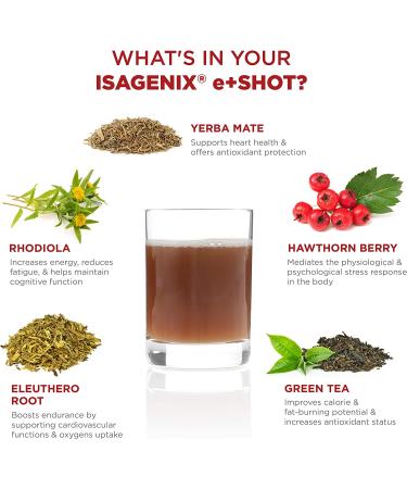 Isagenix e+ Liquid Energy Shot Supplement - 2-Ounce Bottles (6 Pack) Apple Pomegranate Flavor - Long-Lasting Energy with Hawthorn Berry, Green Tea, Licorice Root & More - Buy Online on GoSupps.com