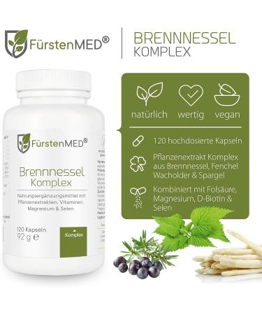 Buy F rstenmed High-Dose Nettle Capsules 900 mg - Vegan Laboratory Tested 120 Capsules with Juniper & Fennel - International Shipping Available - Buy Online on GoSupps.com