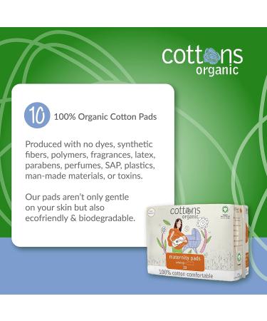 Cottons Maternity Pads with Wings - 10 Individually Wrapped, Organic, Unscented, Chlorine-Free - Heavy Absorbency | Single Pack - Buy Online on GoSupps.com
