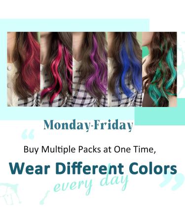 Runature Colorful Clip-In Hair Extensions - 40cm Real Hair - Blue Pink Teal - 5PCS 25g Party Hair - Buy Online on GoSupps.com