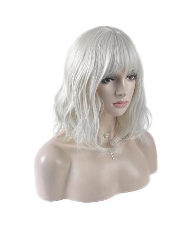 DAOTS 14 Inch Curly Wig with Bangs for Women Heat Resistant Synthetic Hair - Silver White - Buy Online on GoSupps.com
