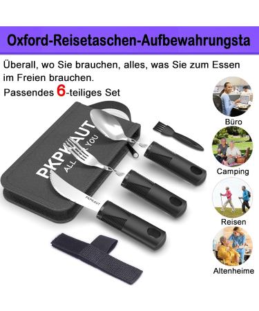 Pkpkaut Weighted Parkinson's Cutlery Set - Universal Cuff & Thick Grip Disabled Utensils for Seniors | Flexible 6-Part Set for Enhanced Control - Buy Online on GoSupps.com