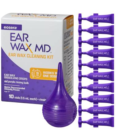 eosera Ear Wax MD Cleaning Kit - Fast-Acting Ear Wax Dissolving Drops & Rinse Bulb - Doctor Recommended, Clinically Proven Earwax Dissolver for Adults & Kids - Works in 15 Minutes - 10 Vials 10 Vials (1.5 ml each)