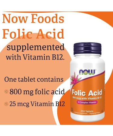 Now Foods Folic Acid 800mcg - 250 Vegan Tablets | Lab-Tested High Dose Vitamin B12 | Gluten & SOYA Free | Vegetarian - Buy Online on GoSupps.com