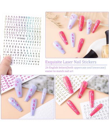 OIIKI 12 Sheets 3D Holographic Letters Nail Stickers - Fluorescent Color Self Adhesive Decals for Women Girls Nail Art - Style 1 - Buy Online on GoSupps.com