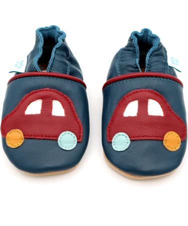 Dotty Fish Navy Cars Soft Leather Toddler Shoes | Non-Slip Suede Soles | 0-6 Months to 4-5 Years - Buy Online on GoSupps.com