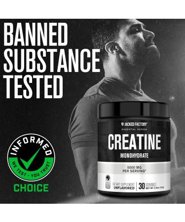 Jacked Factory Creatine Monohydrate Powder 150g - 5g Daily Creatine Supplement for Men and Women Vegan-Friendly Third-Party Tested - 30 Servings Unflavored Unflavored 30 Servings (Pack of 1) - Buy Online on GoSupps.com