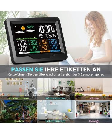 Oule GmbH Weatherstation Funk - 3 Outdoor Sensors Indoor/Outdoor Thermometer Hygrometer & Weather Forecast - DCF Radio Clock - International Shipping Available - Buy Online on GoSupps.com