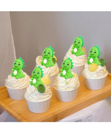 4 Pack Green Cartoon Dinosaur Cupcake Toppers - 3D Torte Decoration Picks for Baby & Birthday Parties - Buy Online on GoSupps.com