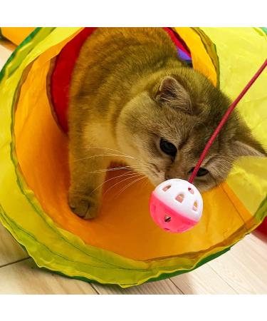 DeeNiner Colorful Cat Tunnel for Indoor Cats - Large 5 Way Collapsible Interactive Peek Hole Tube Toy with Play Ball - Rainbow S-Shape Design - Buy Online on GoSupps.com