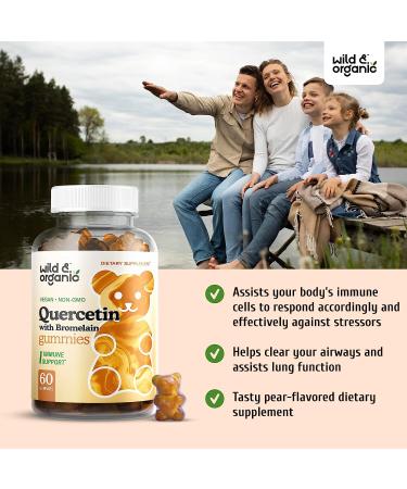Organic Quercetin & Bromelain Gummy Supplement - 60 Pear-Flavored Chews for Immunity & Respiratory Health - Buy Online on GoSupps.com