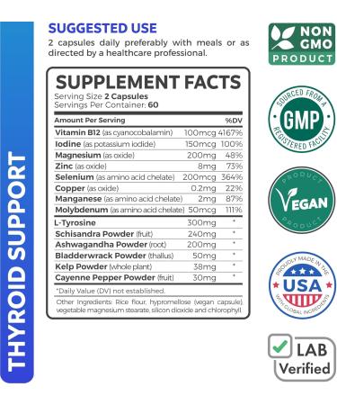 Bundle of Thyroid Support & Sea Moss - Sea Moss Thyroid Care Pack - Thyroid Support with Iodine (120 Caps) & Irish Sea Moss Capsules - Raw Vegan Supplement with BioPerine (Non-GMO & Organic) - Buy Online on GoSupps.com