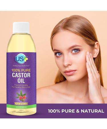 US+ 10oz 100% Pure Castor Oil - Cold-Pressed, Unrefined, Hexane-Free - USP Grade for Skin & Hair - Buy Online on GoSupps.com