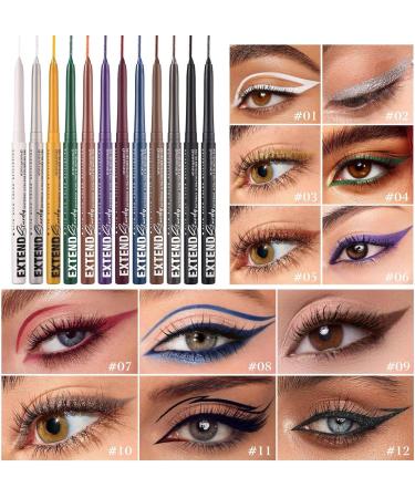 Eye Liner Pens Gel Eye Liner Pencils12 Colors Waterproof Eyeshadow Pencils Long lasting gel pens smudgeproof cosmetics for professional makeup - Buy Online on GoSupps.com