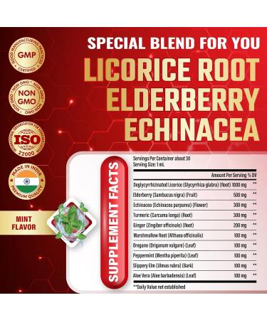 Tenmido 10in1 Licorice Root Extract Liquid Drops with Elderberry Echinacea Turmeric Ginger Marshmallow Root Oregano Peppermint Slippery Elm and Aloe Vera - 30ml 1 Fl Oz - Buy Online on GoSupps.com
