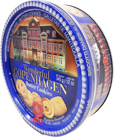 Danish Butter Cookies 340g (12 Ounce) in Wonderful Copenhagen Tin with Embossed Lid by Jacobsens of Denmark - Traditional Biscuit Tin Gift - Buy Online on GoSupps.com