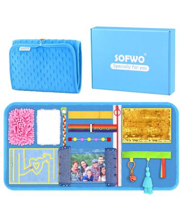 SOFWO Fidget Blanket for Adults with Dementia Dementia Activities for Seniors Aids in Therapy of Person with Alzheimers and Dementia in Light Blue