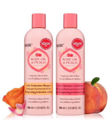 HASK ROSE OIL + PEACH Shampoo and Conditioner Set Color Protecting for all hair types  color safe  gluten-free  sulfate-free  paraben-free  cruelty-free - 1 Shampoo and 1 Conditioner