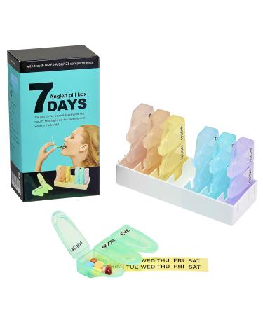 Patented Angled Pill Organizer 3 Times a Day Easy to Swallow Pills Without Touching Pills Weekly Medicine Small Case 7 Days Travel Holder Box