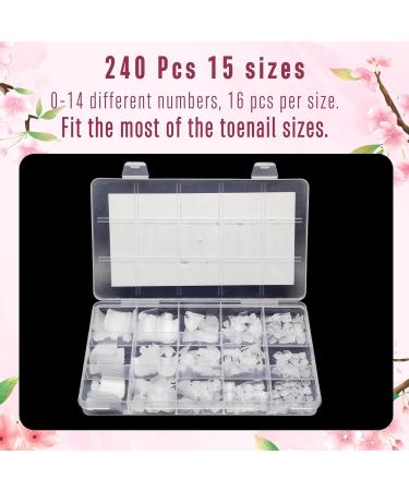 Novo Ovo Sharp Square Toenails - 240 Pcs Soft Gel Full Cover Artificial Toe Nail Tips | Clear Gluing Footnails | 15 Sizes - Perfect for Every Occasion - Buy Online on GoSupps.com