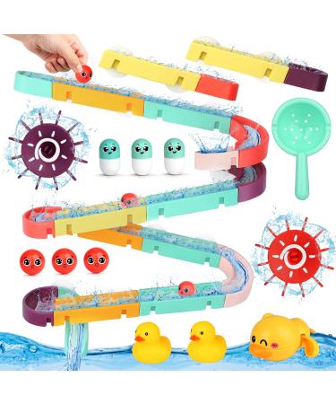 Joyreal 45Pcs Duck Slide Bath Toy - Kids Bath Toys for 3 4 5 Year Old Baby Bath Track Tub Toy with 2 Rubber Ducks & Wind Up Bath Water Toys Gift for Boys Girls Classic Edition