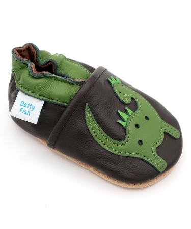 Dotty Fish Soft Leather Baby Shoes for Boys. Toddler Shoes. Non Slip. Animal Designs for Boys and Girls. 0-6 Months - 4-5 Years 0-6 Months Green Dinosaur
