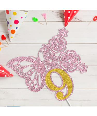 Tenhaisi Pink & Gold 3D Butterfly Flower Sign 9 Cake Topper - Happy 9th Birthday/Anniversary Party Decoration 3D Cake Topper- Girls 9th Birthday Party Supplies - Buy Online on GoSupps.com