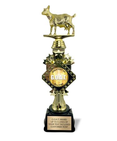 13 G.O.A.T. Trophy with Custom Engraving on Personalized Plate, Funny Goat Office Award, Greatest of All Time Award for Mom, Dad, Co-Worker, Boss, Fantasy Football