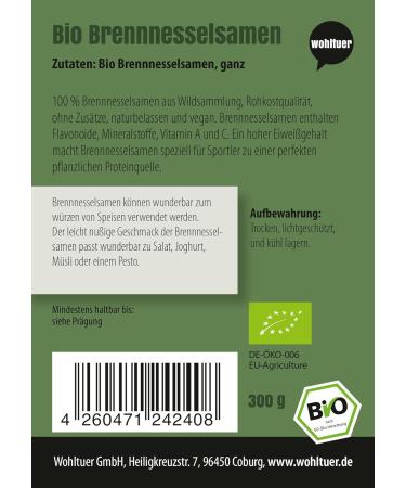 Wohltuer Organic Nettle Seeds 300g - Premium European Wild Collection for Health & Wellness - Buy Online on GoSupps.com