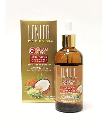 Lenier Crece Mas Hair Lotion (Gotero) Control Fall and Growth w/ Ginger  Coconut  Rosemary & Minoxidil 4 oz