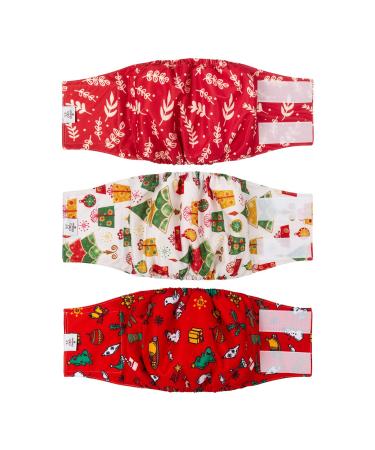 Cuteebone male washable dog diapers belly bands 3 pieces of reusable dog belly band for male high-suction dog wraps with flexible Velcro fastener DM17L-DE Christmas present L (43-53.5cm)