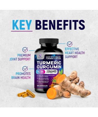 Turmeric Supplement Curcumin 2350mg - 95% Curcuminoids with Organic Ginger & Turmeric BioPerine Black Pepper Extract - Advanced Absorption Antioxidant & Joint Immune Support - Vegan - 120 Capsules 120 Count (Pack of 1) - Buy Online on GoSupps.com