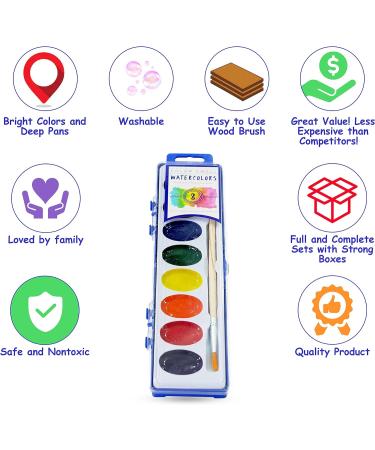 Color Swell 36 Set Bulk Watercolor Paint Pack with Wood Brushes - 8 Colors, Washable, Perfect for Kids, Classroom, Parties - All Ages - Buy Online on GoSupps.com