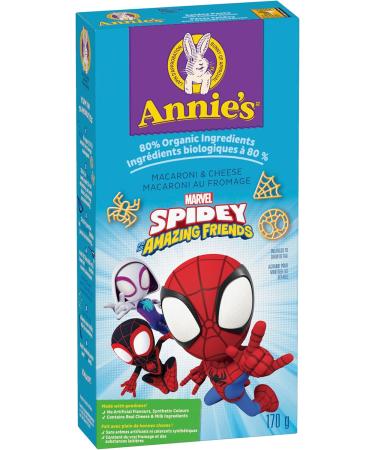ANNIE'S - MACARONI AND CHEESE Marvel Spidey and His Amazing Friends No Artificial Flavours or Synthetic Colours Contains Real Cheese and Milk Ingredients 80% Organic Ingredients 170 Grams Package - Buy Online on GoSupps.com