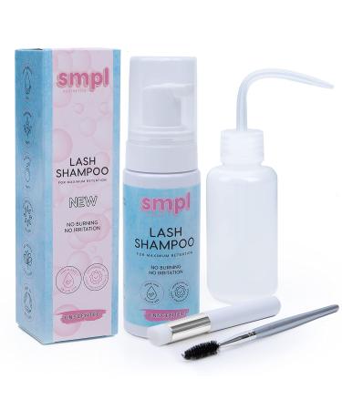 SMPL Aesthetics Eyelash Extension Cleanser – Lash Shampoo/Eyelid Cleanser for Extensions + Brush + Rinse Bottle + Free eBook – Sensitive/Paraben & Sulfate Free, Makeup Remover/Primer - Unscented