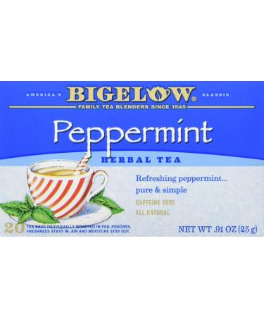 Bigelow Peppermint Herbal Tea, Caffeine Free, 20 Count (Pack of 6), 120 Total Tea Bags Peppermint 20 Count (Pack of 6)
