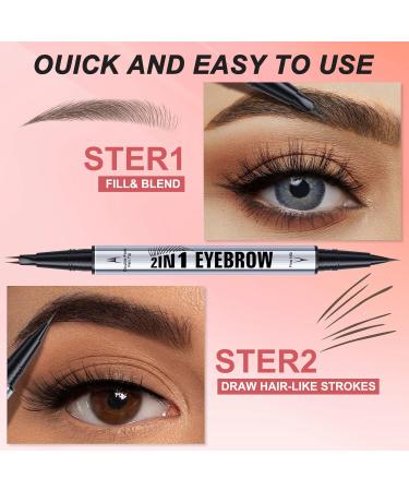 Ceboic Eyebrow Pen Water Resistant 2in1 DualEnd 3D Microblading Eyebrow Pen with 2 Micro Fork Tips Magic Longlasting SmudgeResistant Creates Natural Eyebrows Brown - Buy Online on GoSupps.com