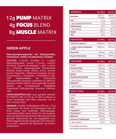 Body IP Perfect Pre 3.0 Green Apple - Vegan Pre Workout Shake | High-Dose Pump Booster | 20 Portions | Lactose-Free & Aspartame-Free | Made in Germany - Buy Online on GoSupps.com