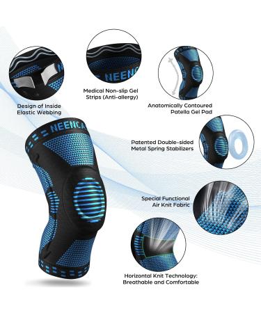 NEENCA Knee Brace Compression Sleeve Support with Gel Pads & Stabilizers - 3XL Blue - Buy Online on GoSupps.com