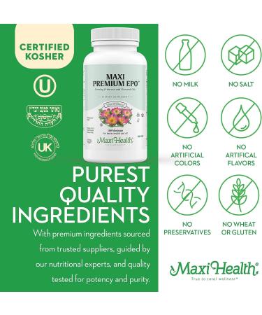 Maxi-Health Evening Primrose & Flax Seeds Oil Softgels - 180 Count Vegan Omega 3 6 9 Supplements for Skin, Hair & Joints - Kosher Certified Organic - Buy Online on GoSupps.com