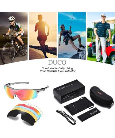 DUCO Polarized Sports Cycling Sunglasses for Men | 5 Interchangeable Lenses | Running, Golf, Fishing, Hiking | Gunmetal - Buy Online on GoSupps.com