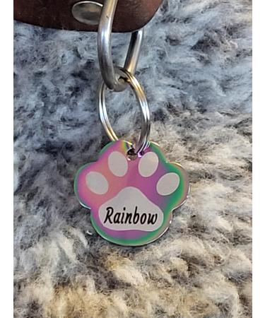 Dog brand made of stainless steel in paw shape with engraving-animal brand dog cat puppy 3 sizes 6 colors (S 25mm x 23mm rainbow multi-colored) S 25mm x 23mm rainbow multi-colored