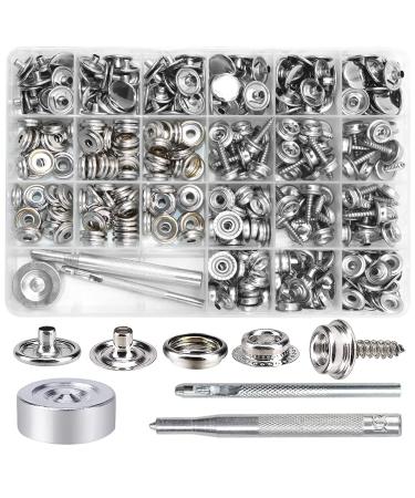353 PCS Boat Canvas Snap Kit  ZYNERY Marine Grade Stainless Steel Canvas Repair Kit  Snap Fasteners Kit for Boat Canvas Fabric Leather with Material Hole Punch/Setting Tools (Silver)