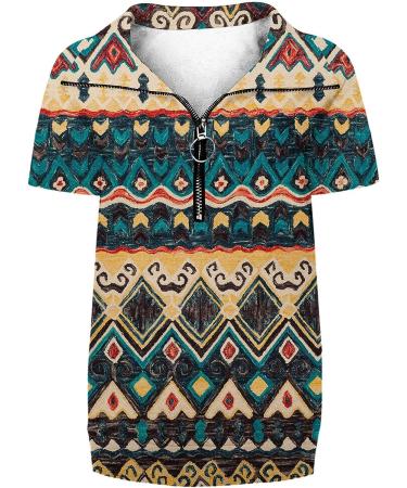 2023 Women's Zipper Short Sleeve Notched V Neck Blouse - Khaki, Small | Loose Flowy Graphic Tee Shirt - Buy Online on GoSupps.com