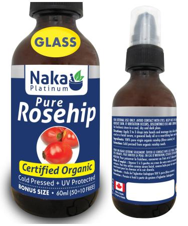 Naka Platinum Pure Rosehip Certified Organic Cold Pressed + UV Protected Made in Canada (50+10ml FREE) Rosehip oil
