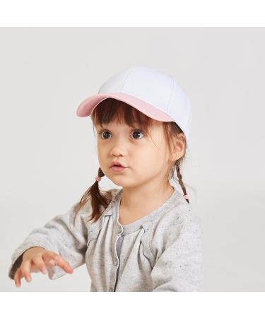 LANGZHEN Kids 100% Cotton Baseball Cap Hat | Adjustable Sun Hat for Girls Boys 2-4 Years | Pink White - Buy Online on GoSupps.com