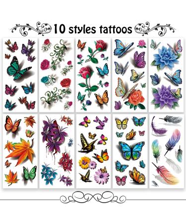 Cerlaza 78 Styles Temporary Tattoos for Women - 3D Butterfly & Flower Stickers, Waterproof & Long Lasting - Realistic Tatuajes Temporales for Adults - Buy Online on GoSupps.com
